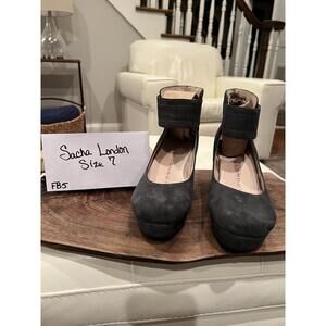 Sacha London Black Suede Platform Heels Size 7 Ankle Strap